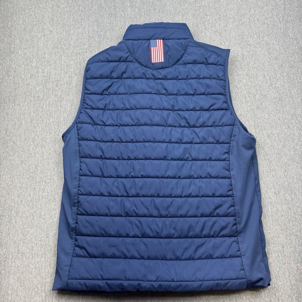 Rhoback Fulton Performance Vest Mens Sz M Navy Blue Quilted Puffer US Flag Golf - Picture 7 of 16